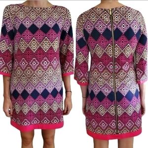 TRIBAL WOMEN'S SHIFT 3/4 SLEEVES AZTEC COLORFUL DESIGN LINED DRESS SIZE LARGE